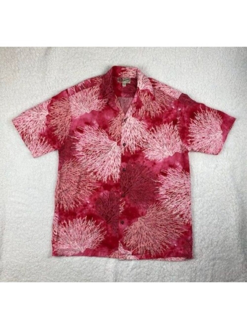 Vintage Hilo Hattie Rayon Hawaiian Shirt Men's Small Pink Coral Made In USA